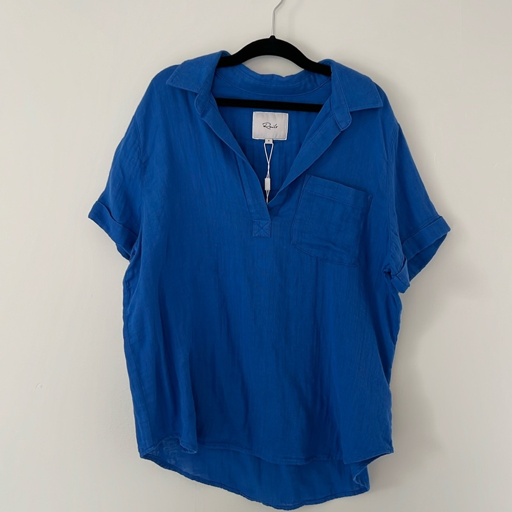 Rails Savannah Collared Linen Shirt in Cobalt NWT